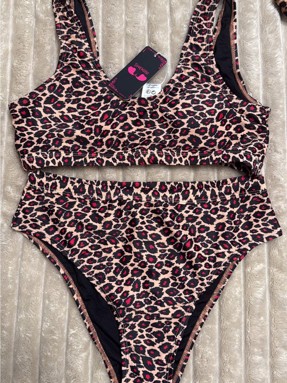 Shekini Leopard Print High-Waist Bikini Set - Pink & Black small